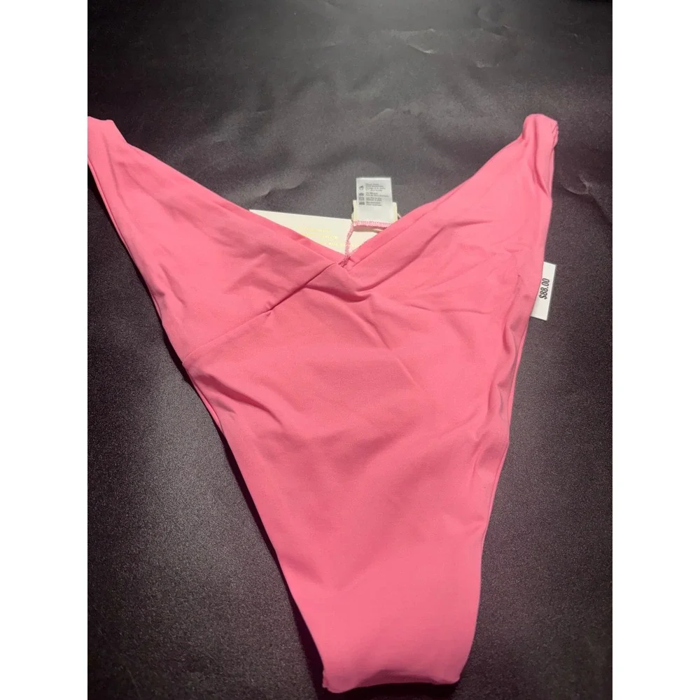 L*Space Low Tide Bitsy Bikini Bottom Guava Pink High Leg V-Front XL LSLTB24 NEW